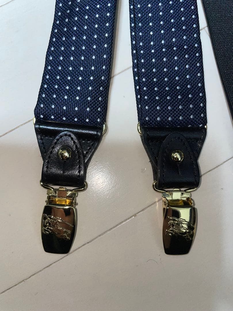 Burberry ネイビー ドット柄 サスペンダー ビンテージ バーバリー