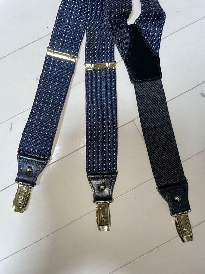 Burberry ネイビー ドット柄 サスペンダー ビンテージ バーバリー
