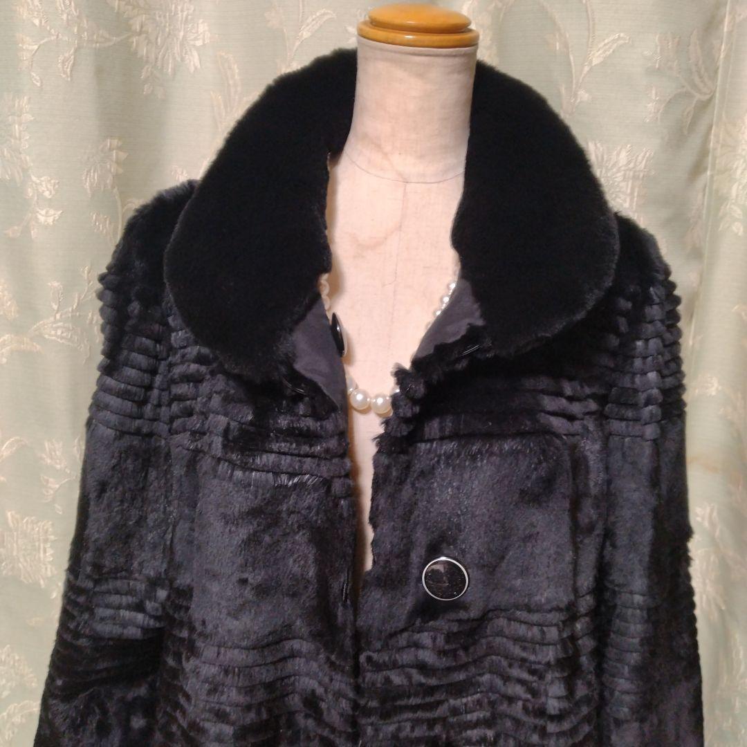 美品✩襟も袖口もふかふかです✩リバーシブル✩レッキス✩ファーコート✩ブラック✩