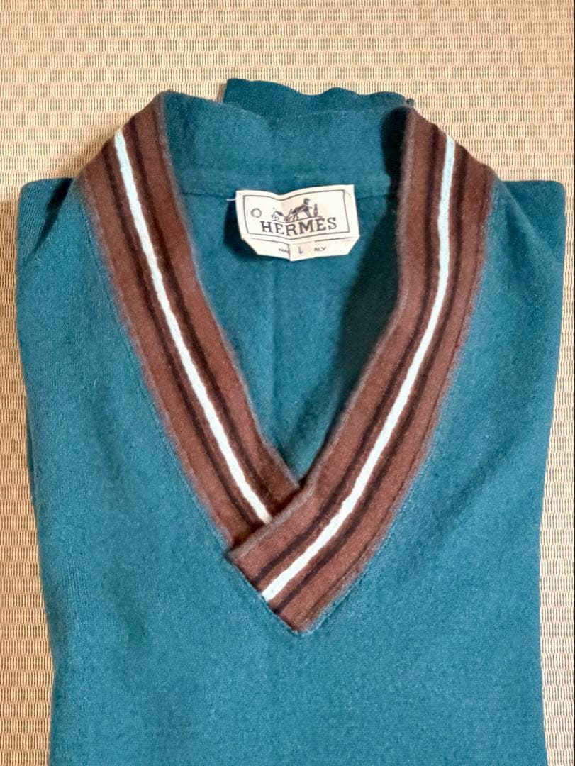 【イタリア製】HERMES カシミア シルクVネックセーター L