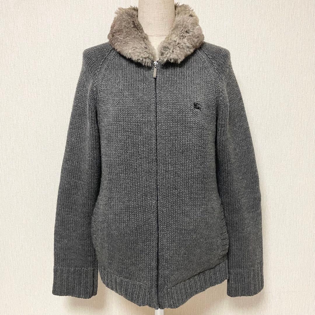 BURBERRY ノバチェック キルティング ファー ニット ブルゾン グレー