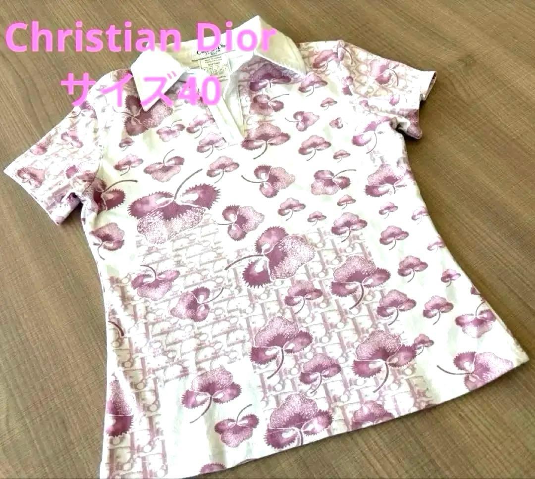 美品 クリスチャンディオール ガリアーノ期 花柄 トロッター ポロシャツ ピンク
