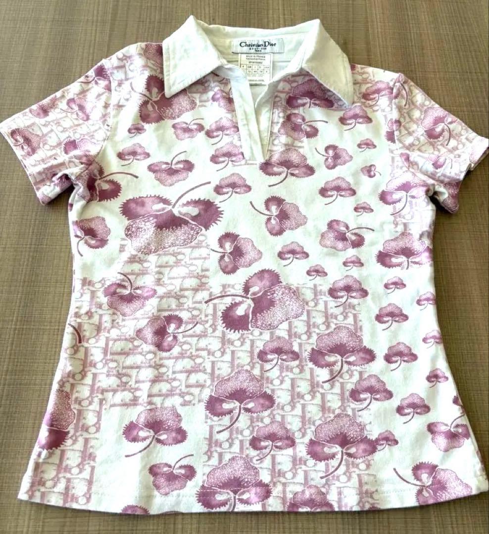 美品 クリスチャンディオール ガリアーノ期 花柄 トロッター ポロシャツ ピンク