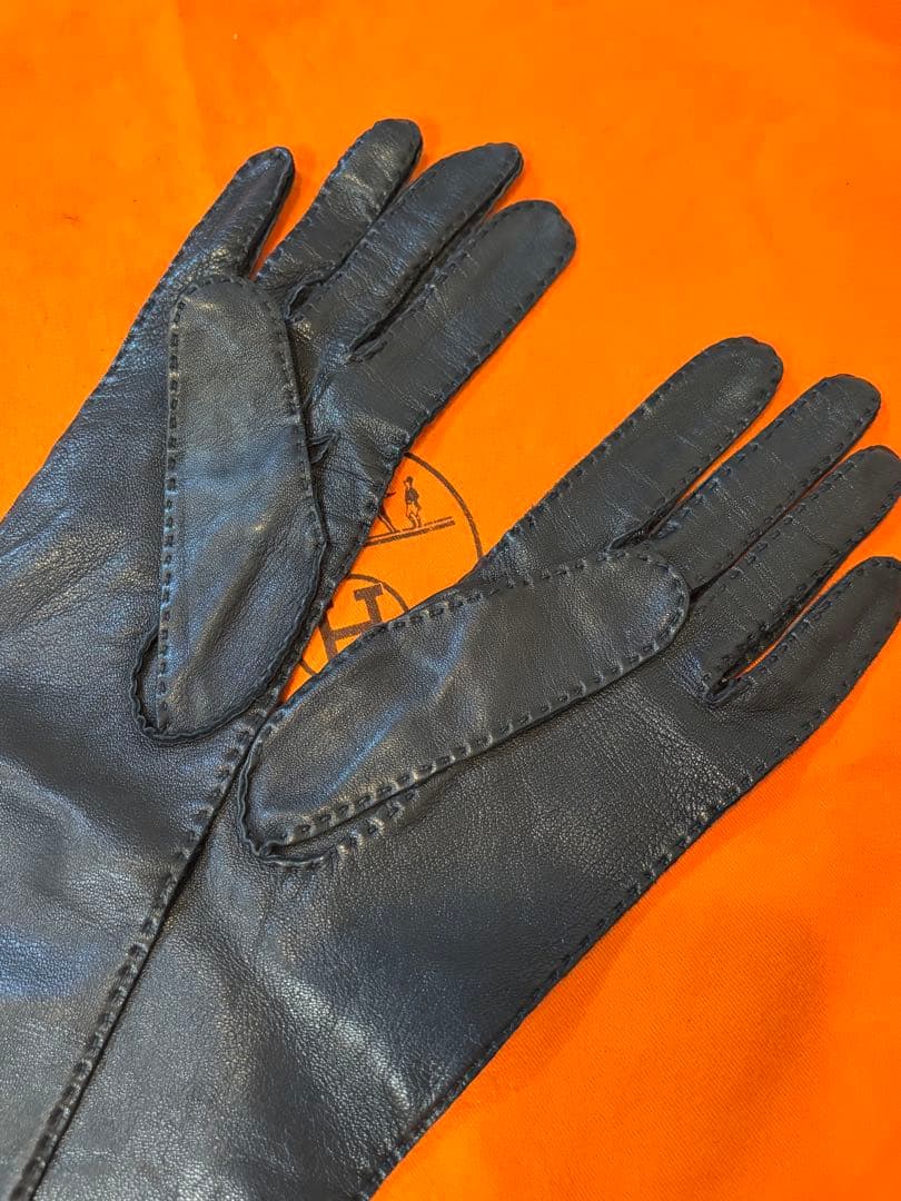 未使用美品エルメスラムスキンレザー ロンググローブ ブラック