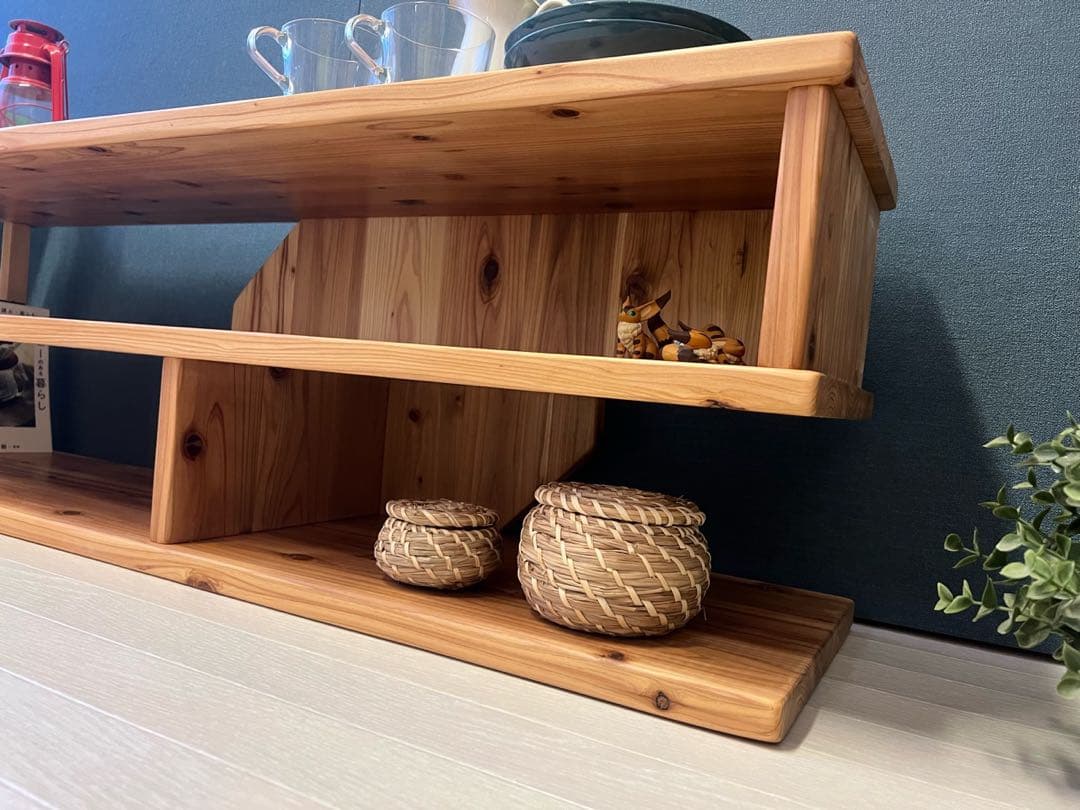 【送料無料】 テレビボード 棚板付き 縦格子型 シェルフ 小物置き 杉 120