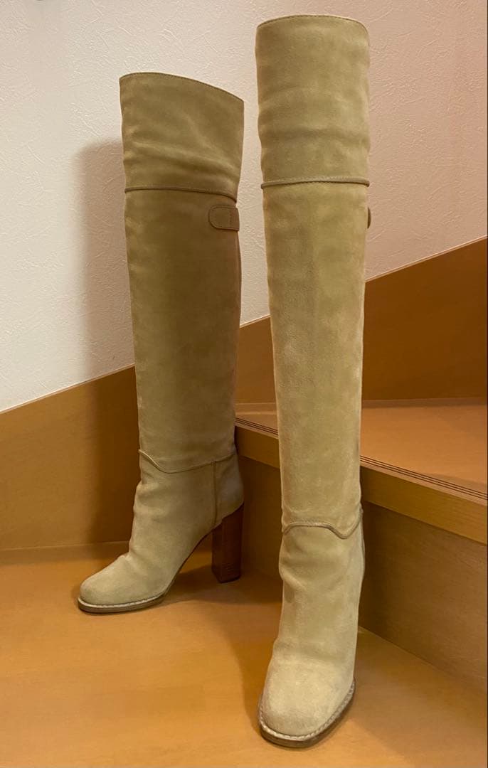 ルイ・ヴィトン　マヒナ　ロングブーツ　スエード　ベージュ　イタリア製