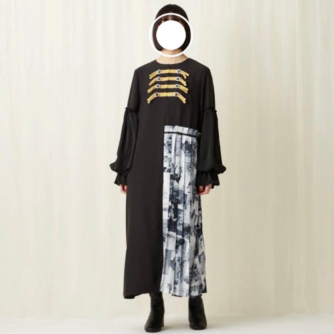 ふりふ from cats ナポレオンワンピース　総柄　猫　キャット　ブラック