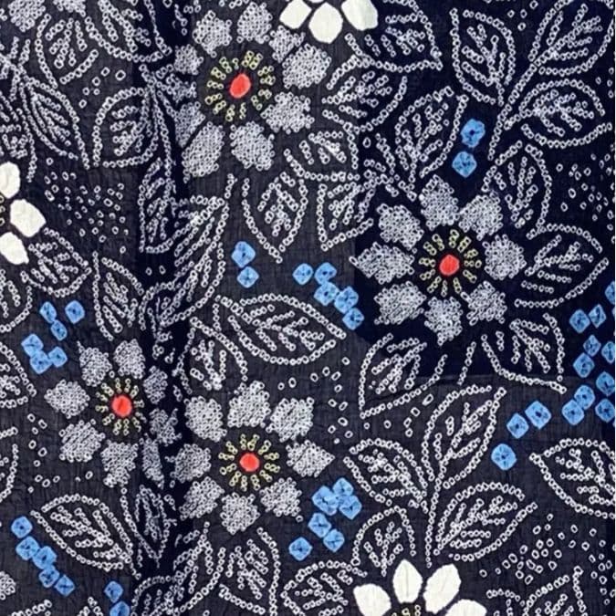 有松鳴海絞り絞り浴衣　ほどき反物　一着分　濃紺　花柄　高級品