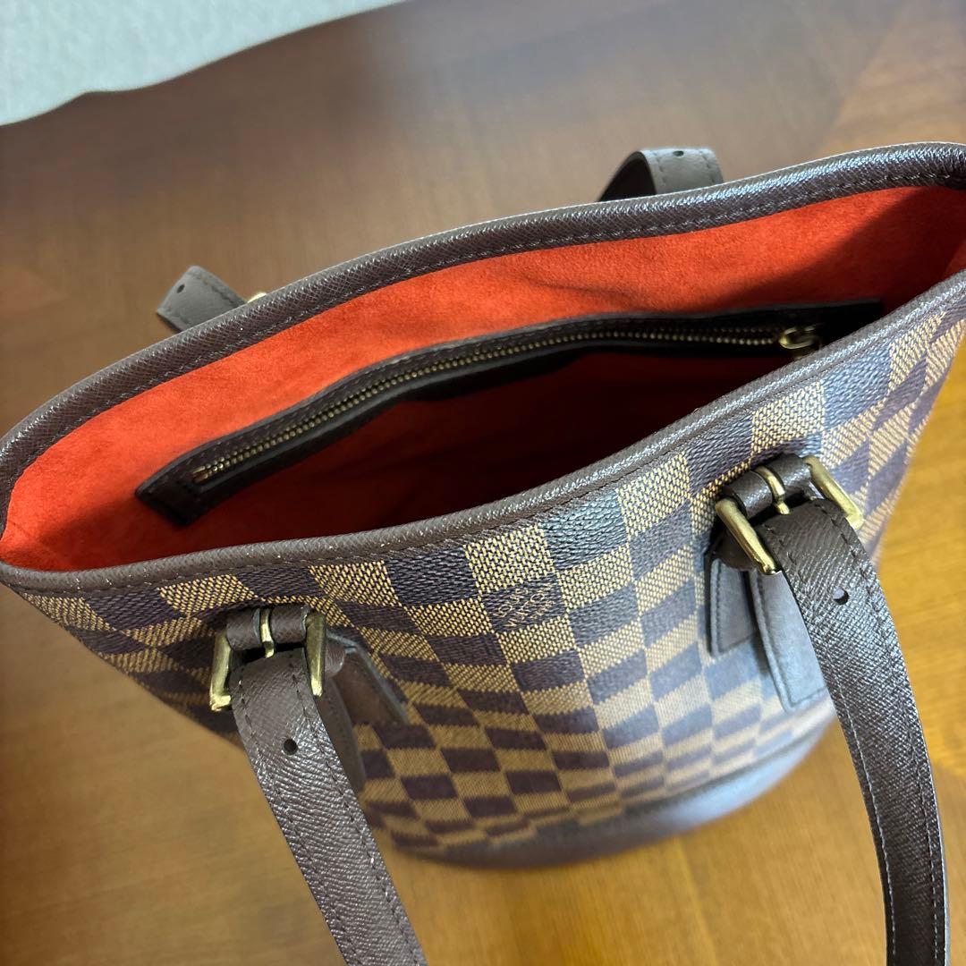 ルイヴィトン　マレ　ダミエ柄ブラウンレザーハンドバッグ