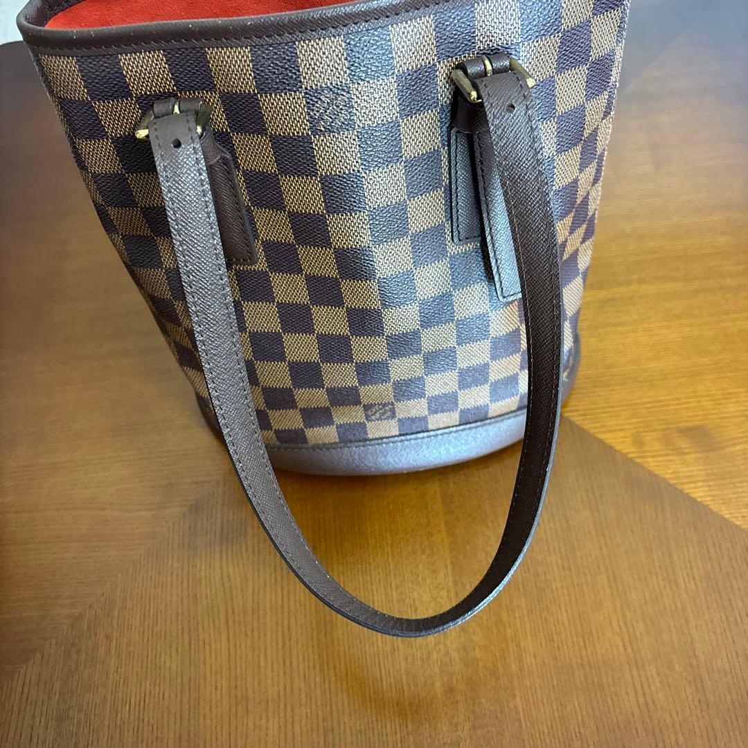 ルイヴィトン　マレ　ダミエ柄ブラウンレザーハンドバッグ