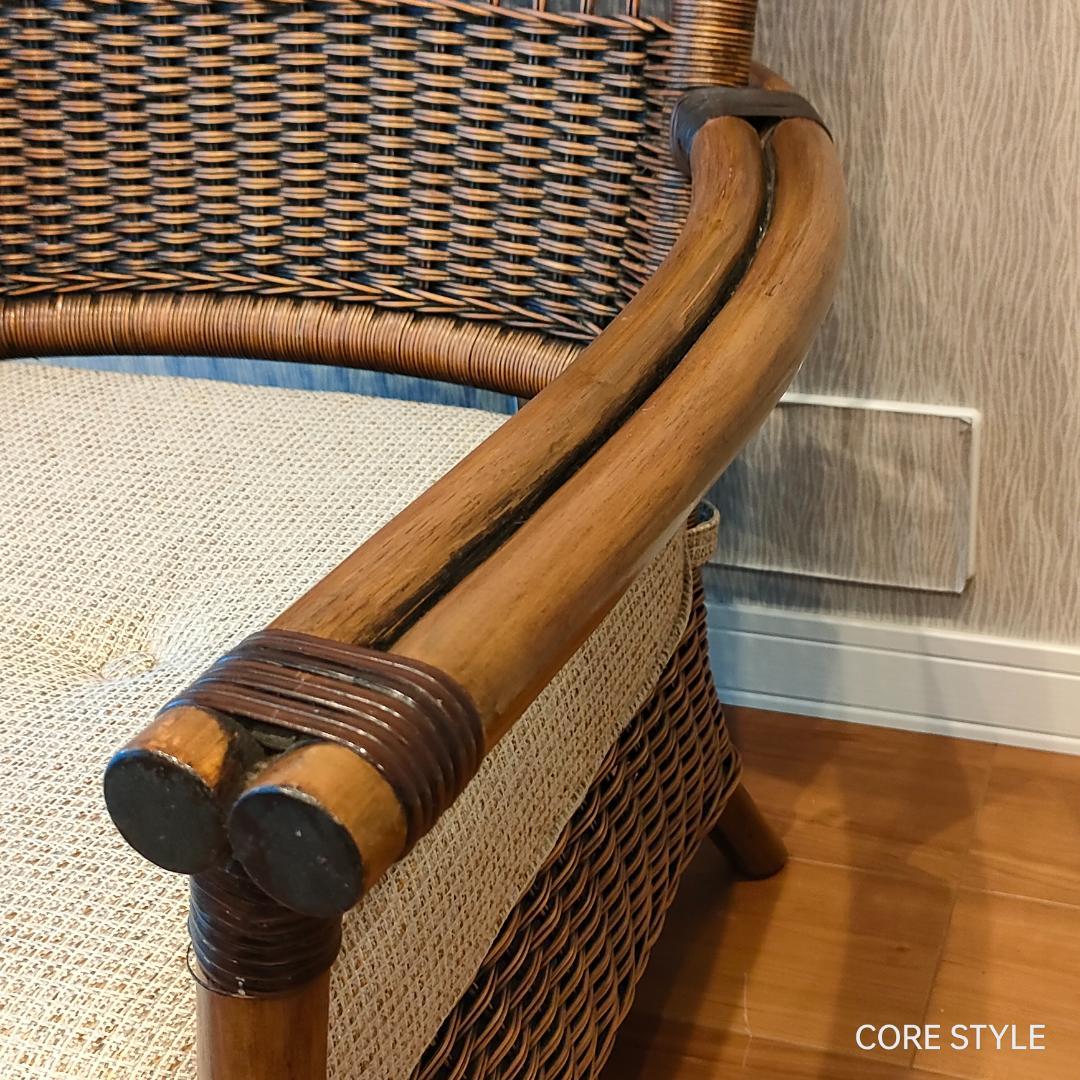 美品　KAZAMA 　ラタン　籐ソファ 　1人掛け　ラウンジチェア　A1