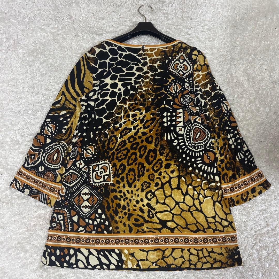 美品✨レオナール チュニック　ロングカットソー　長袖　カンカン素材　総柄