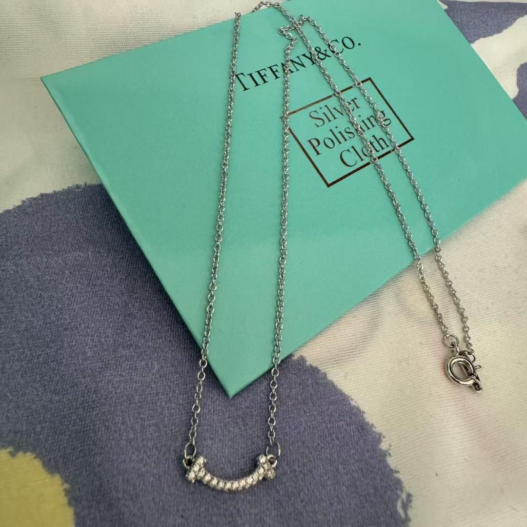 超美品 Tiffany ティファニー T スマイル ミニ ダイヤ ネックレス@