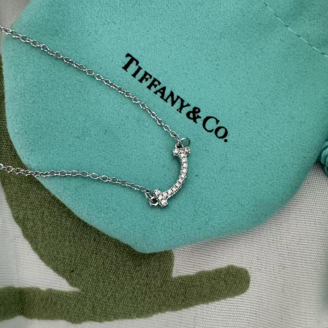 超美品 Tiffany ティファニー T スマイル ミニ ダイヤ ネックレス@