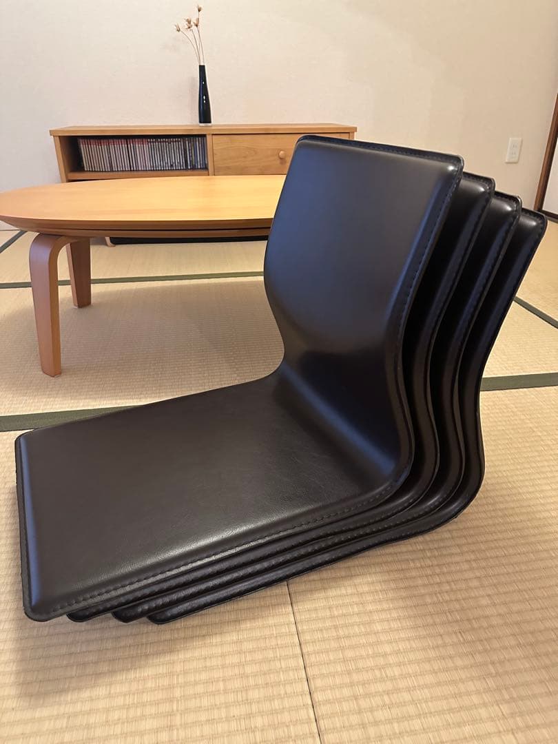 【希少】和風　和室　座椅子 4脚セット　ダークブラウン 合成皮革