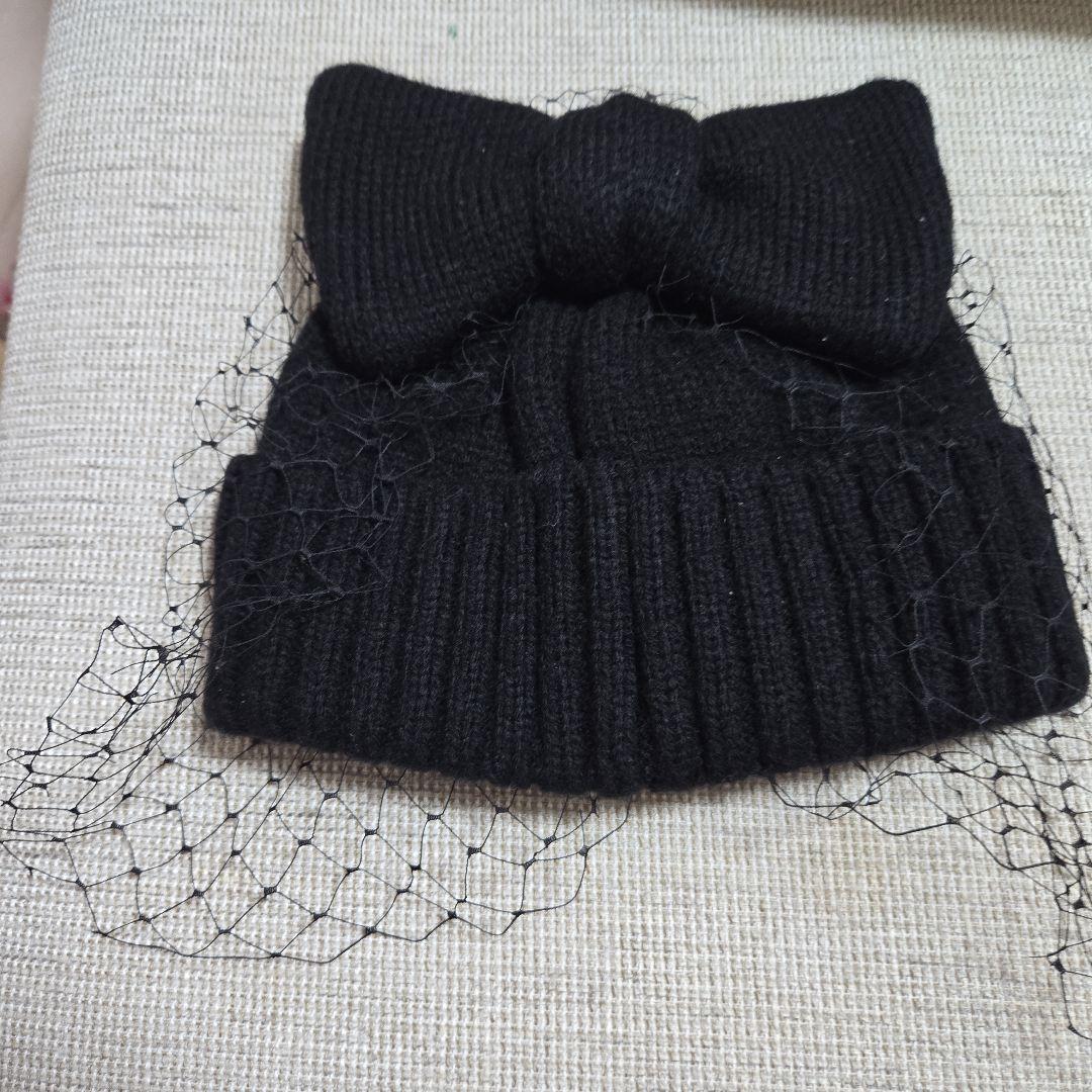 CA4LA黒の猫耳リボンニット帽