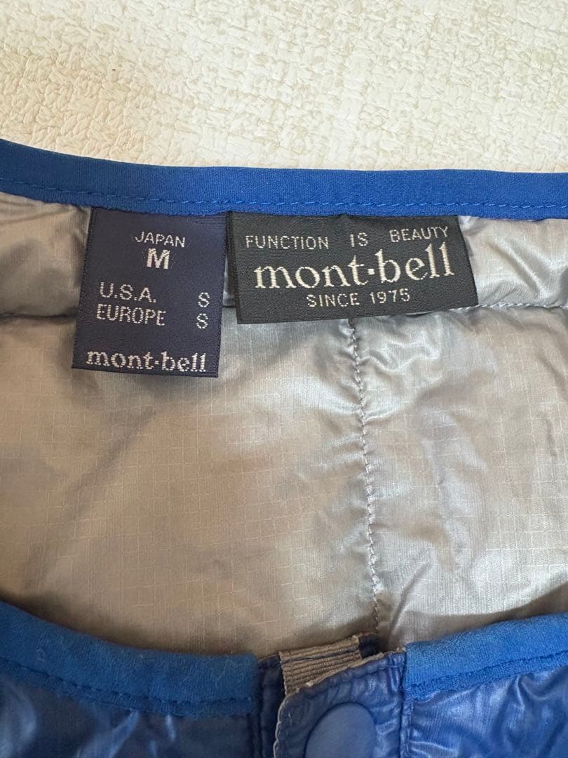 モンベル　インナー　ダウン　ベスト　スナップ　プルオーバー　青　ブルー