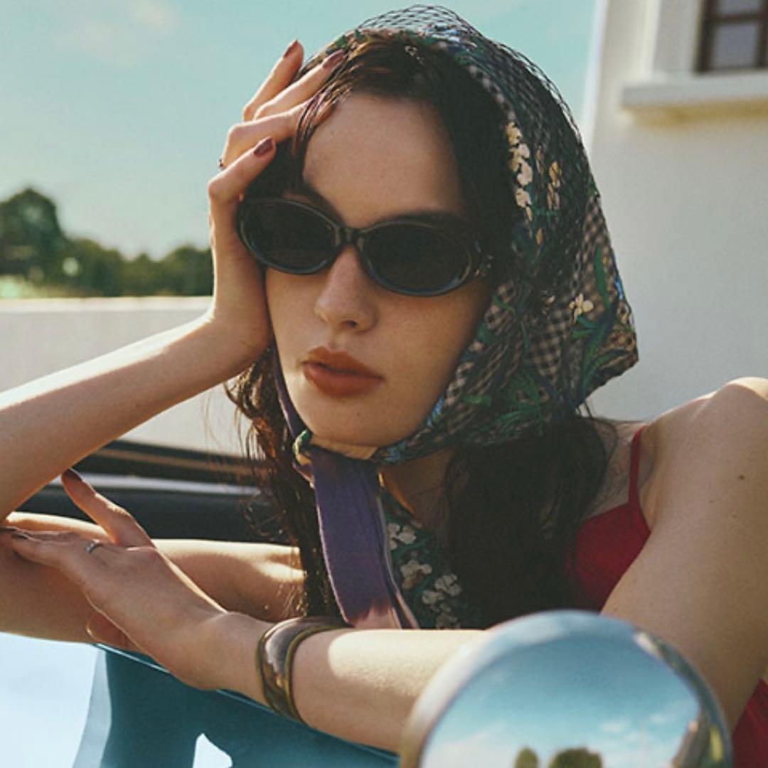 ネコレーヌ CA4LA 花柄チェック バブーシュカ