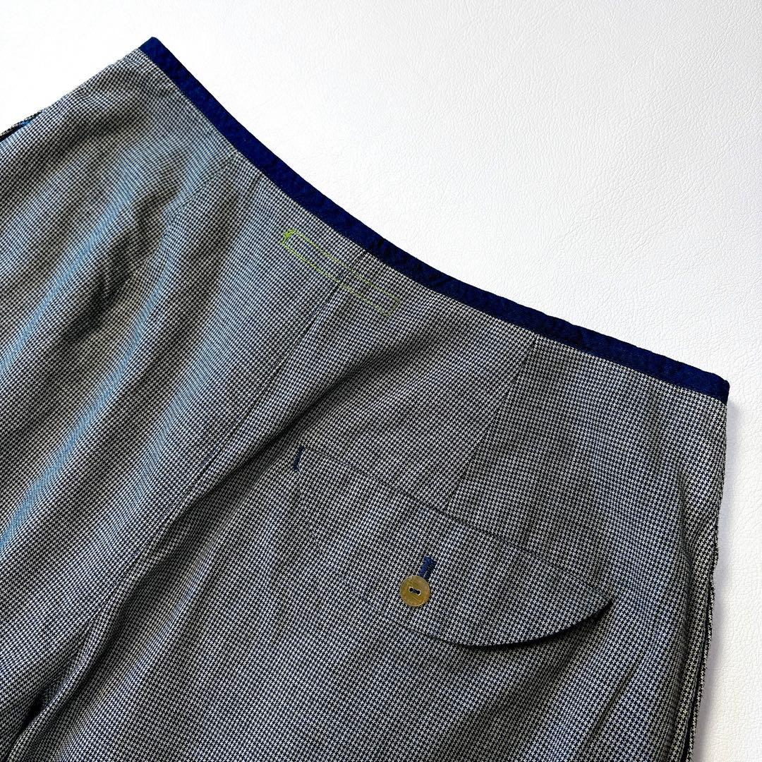 新品未使用 パラスパレス 洗える インディゴ染め マイクロ千鳥柄 タックパンツ