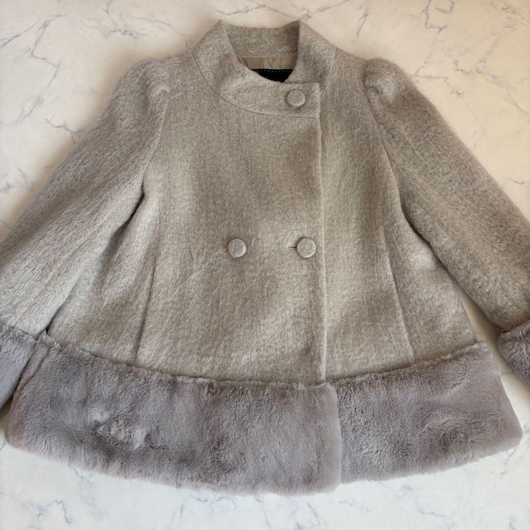 【極美品】TO BE CHIC モヘヤ ファー切替 ショートコート グレー 40