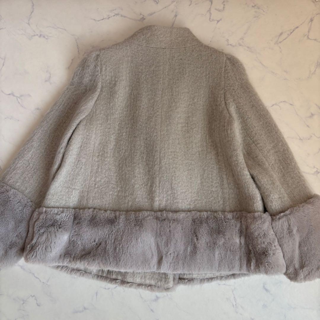 【極美品】TO BE CHIC モヘヤ ファー切替 ショートコート グレー 40