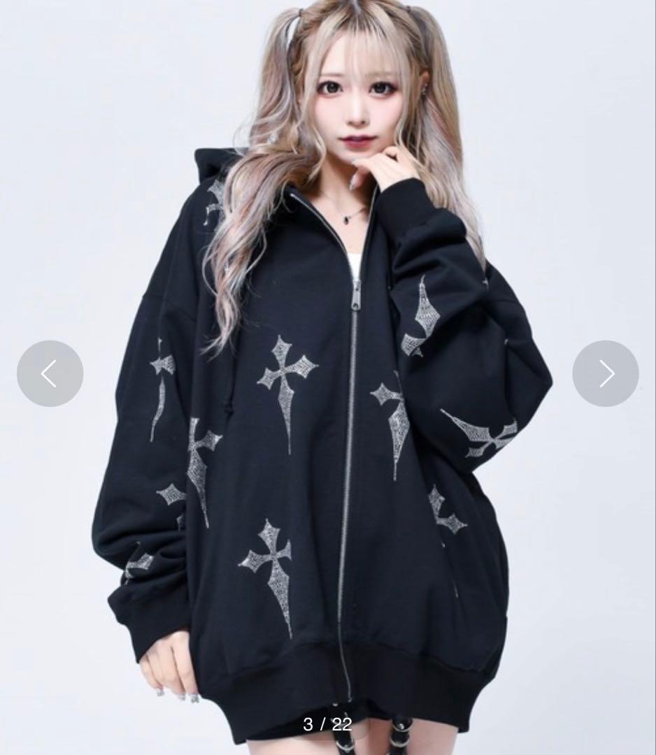 REFLEM レフレム　ラインストーンパーカー　黒 × シルバー