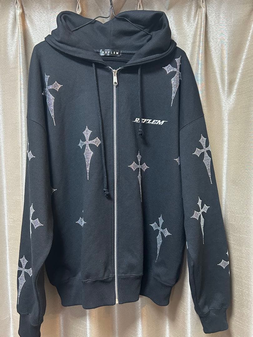 REFLEM レフレム　ラインストーンパーカー　黒 × シルバー