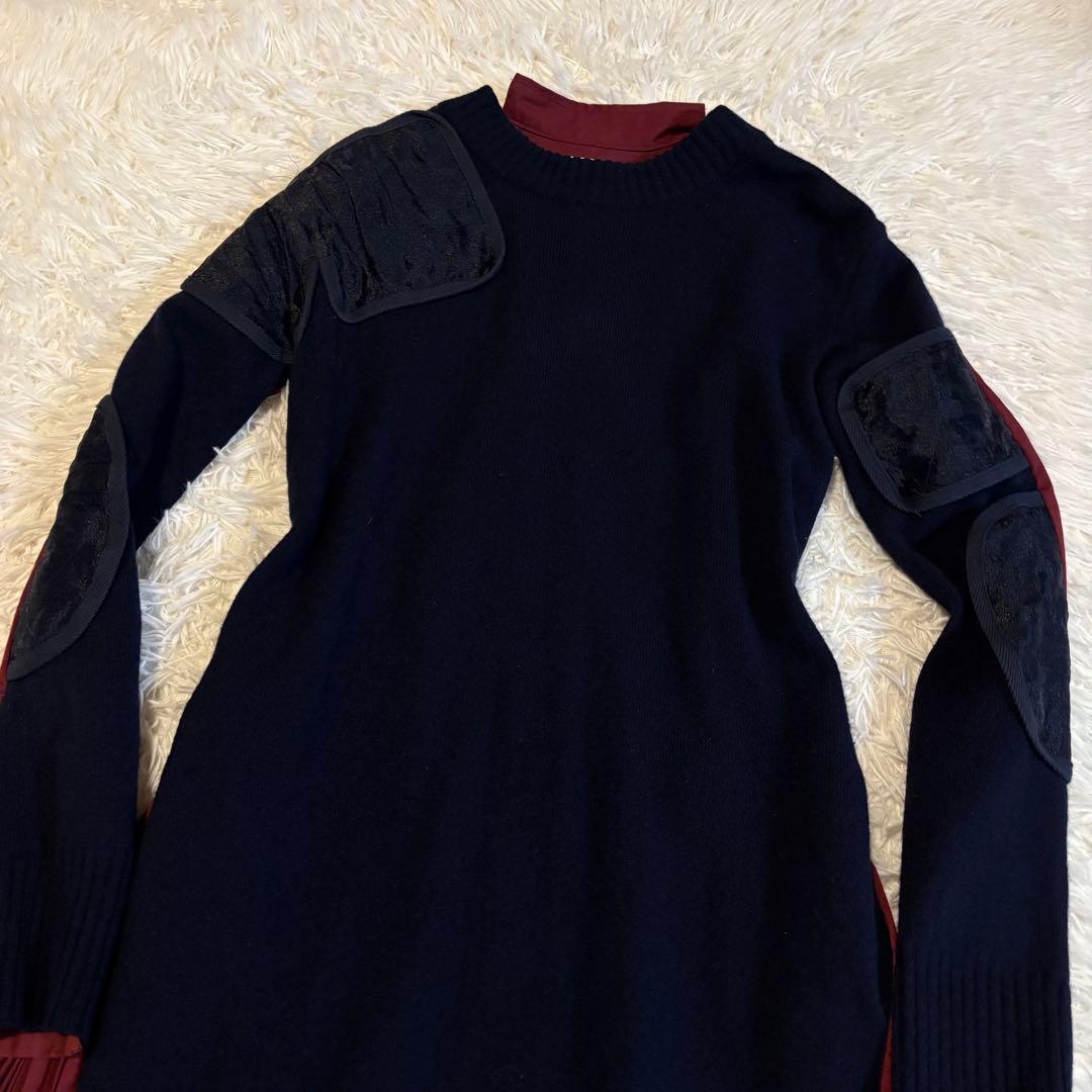 サカイ 2016AW ニット プリーツ パッチワーク ドッキングワンピース