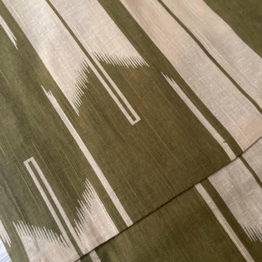 撫松庵　そしてゆめ　鶯色と生成りの矢羽浴衣　未使用　日本製　美品　ゆったりサイズ