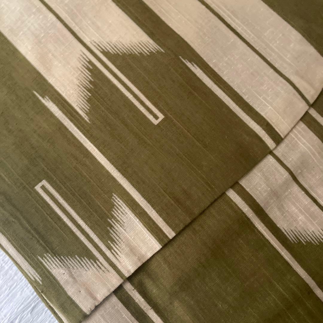 撫松庵　そしてゆめ　鶯色と生成りの矢羽浴衣　未使用　日本製　美品　ゆったりサイズ