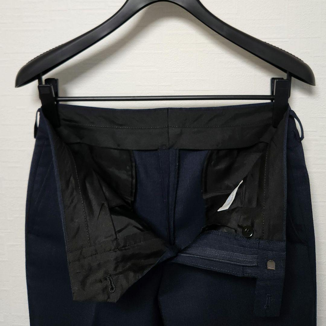 オリヒカ　メンズスーツ　スリーピース　セットアップ　濃紺ブルー　チェック　細身