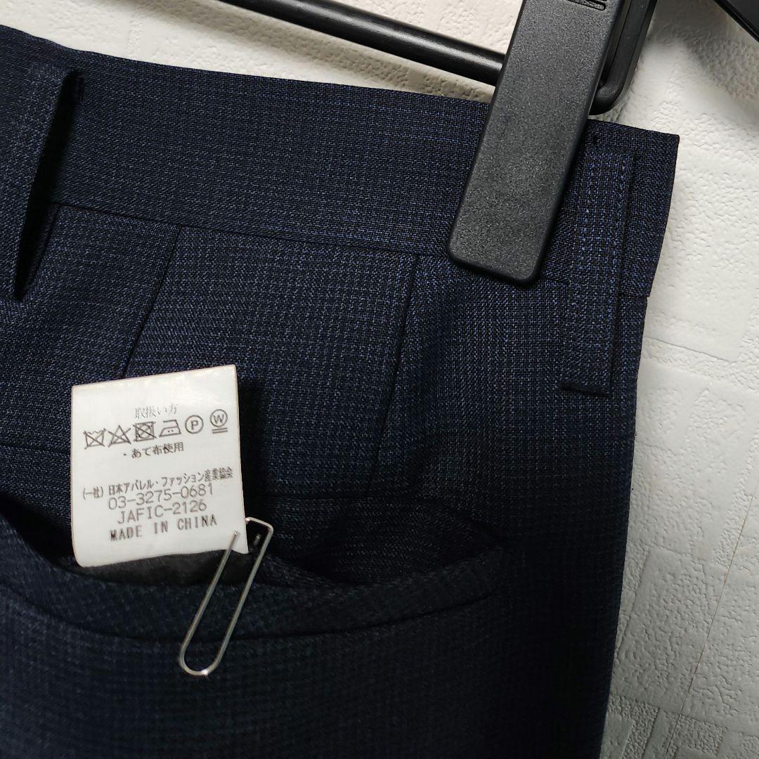 オリヒカ　メンズスーツ　スリーピース　セットアップ　濃紺ブルー　チェック　細身