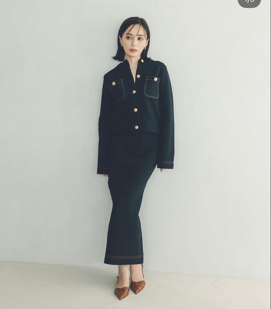 アニュアンスノーカラーニットジャケット ネイビー　S