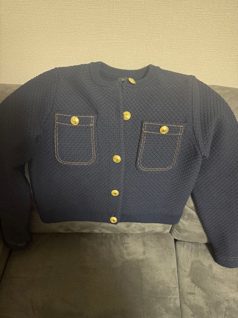 アニュアンスノーカラーニットジャケット ネイビー　S