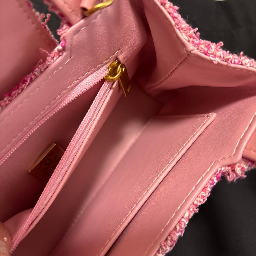 シャネル ツイード ハンドバッグ マトラッセ ピンク ノベルティ