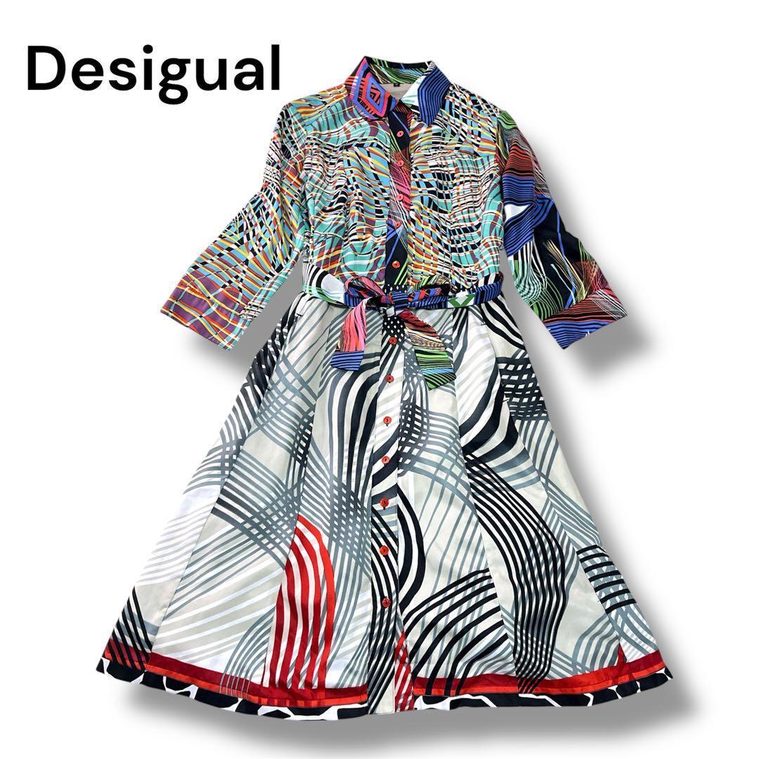 【かずこさん様用】デシグアル 総柄 ベルテッド シャツワンピース サイズ38 美