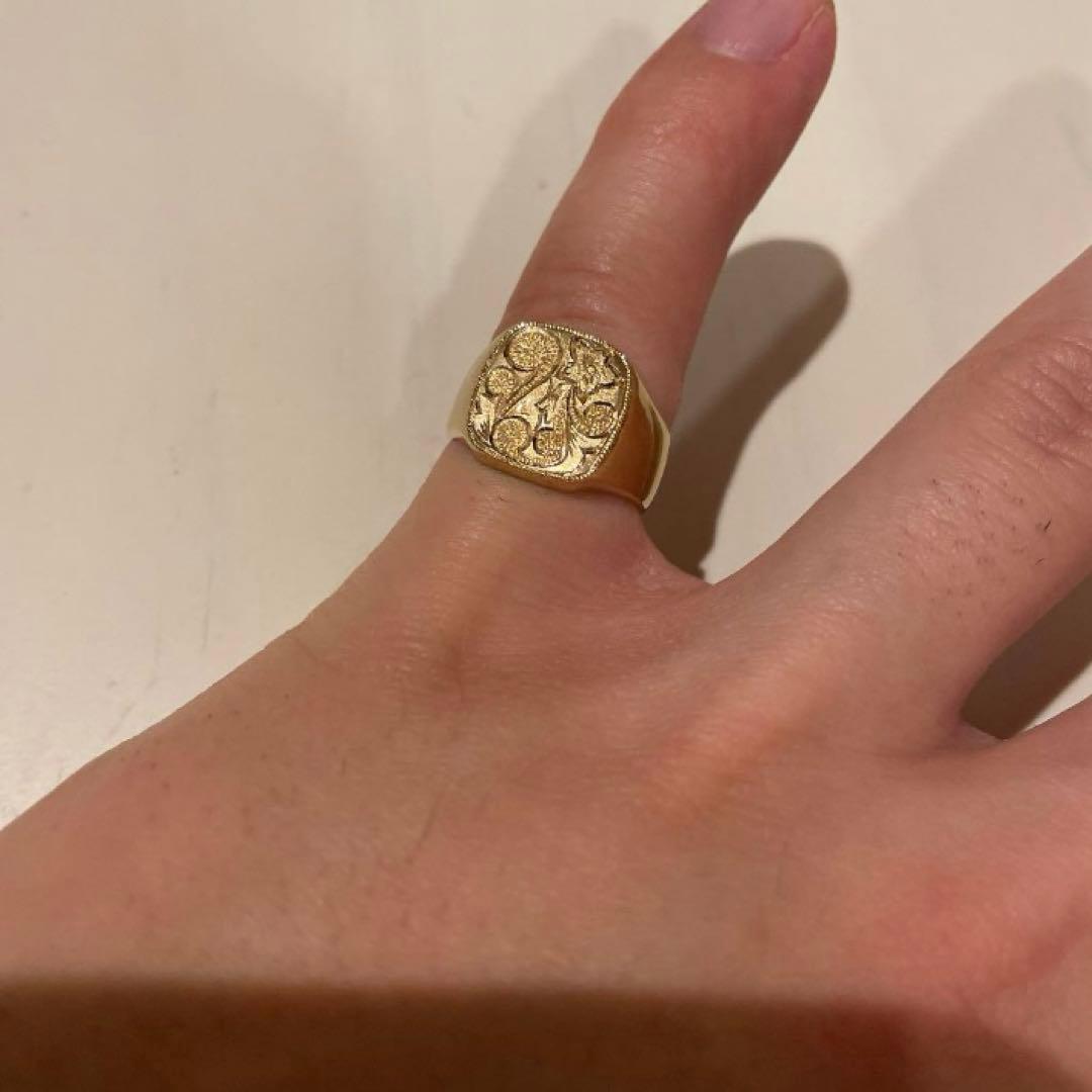 美品！ フルオーダー！手彫り K18 リング 印台 シグネット