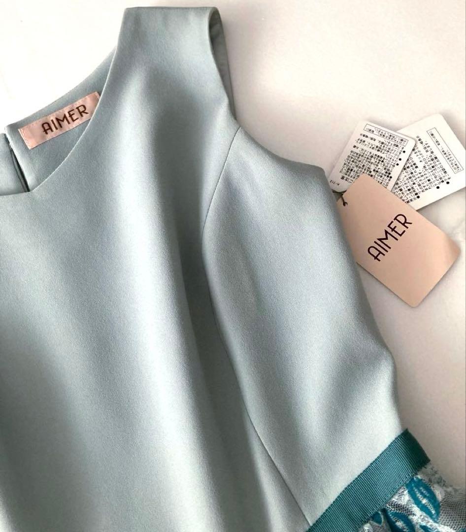 新品★ AIMER 花柄レース ドレスワンピース チュール バッククロス リボン