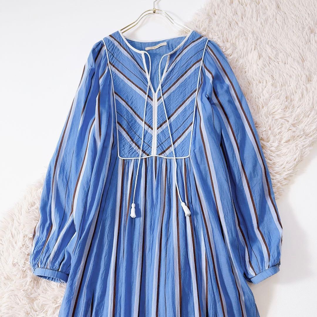 極美品ꕥヌキテパ 2023 完売品 コットンボイルストライプギャザードレス M