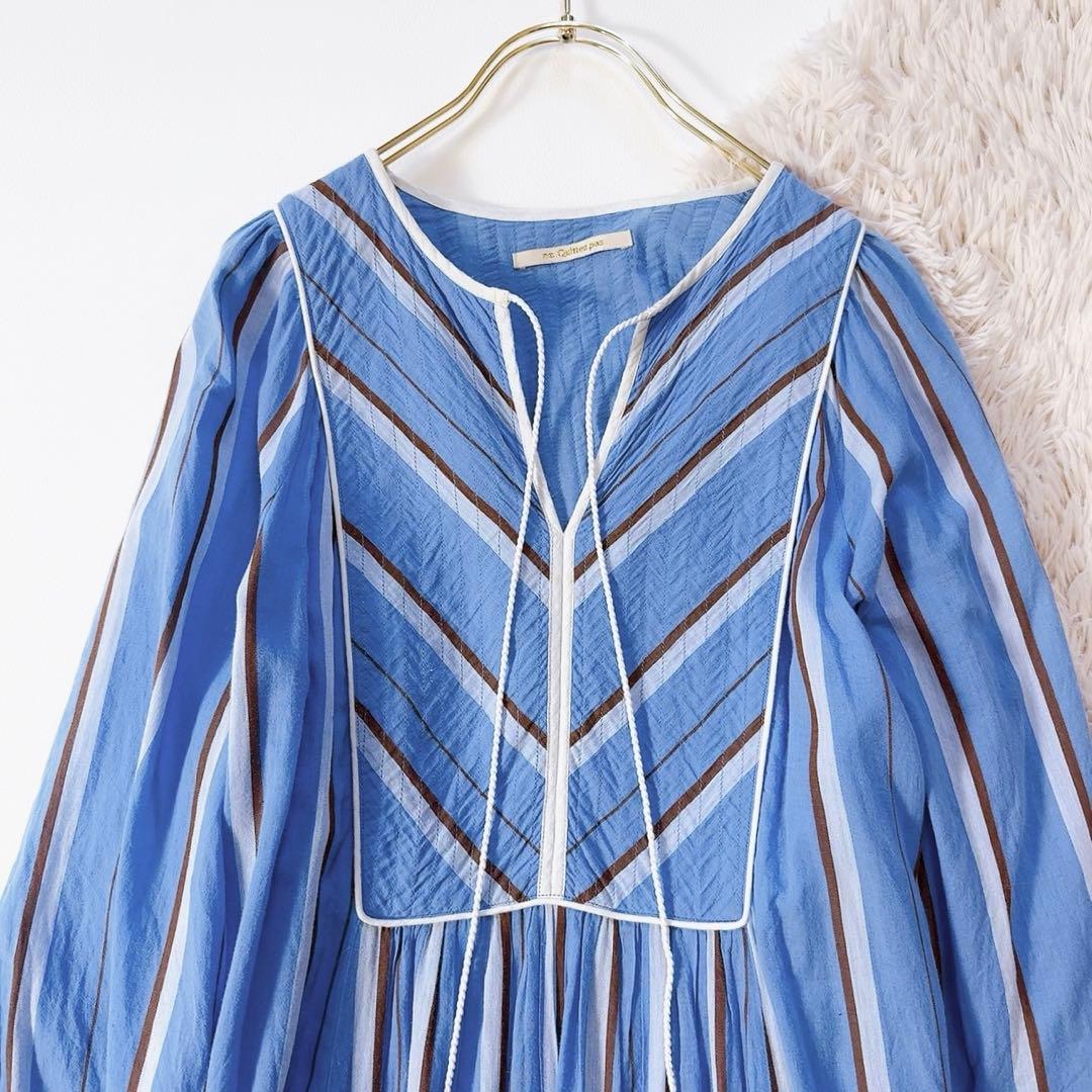 極美品ꕥヌキテパ 2023 完売品 コットンボイルストライプギャザードレス M