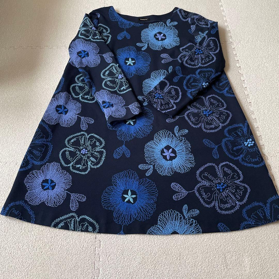 TABASA 花柄刺繍 チュニック ネイビー美品
