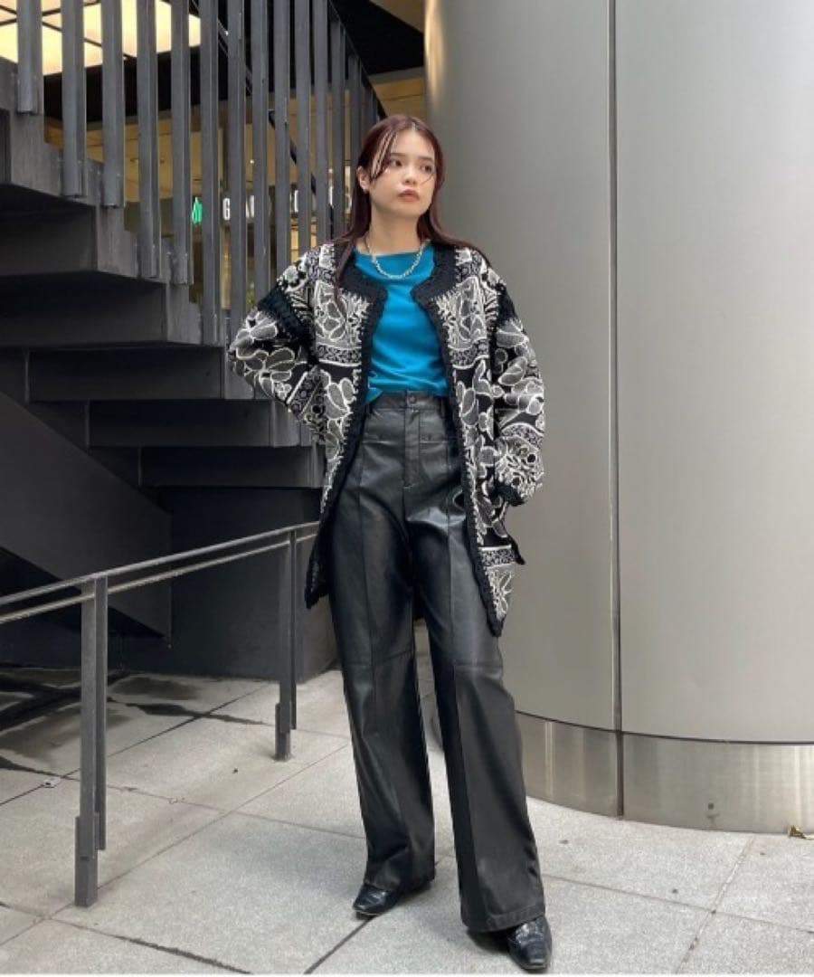 Ameri RUG PATTERN KNIT JACKET ブラック