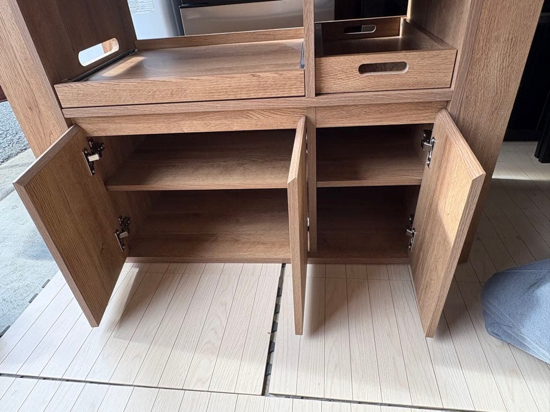 伸縮式キッチンカウンター 食器棚 LOWYA 組み立て済にて配送