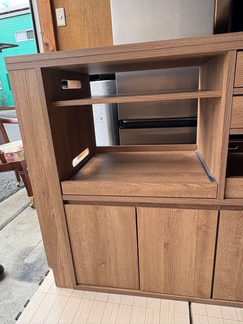 伸縮式キッチンカウンター 食器棚 LOWYA 組み立て済にて配送