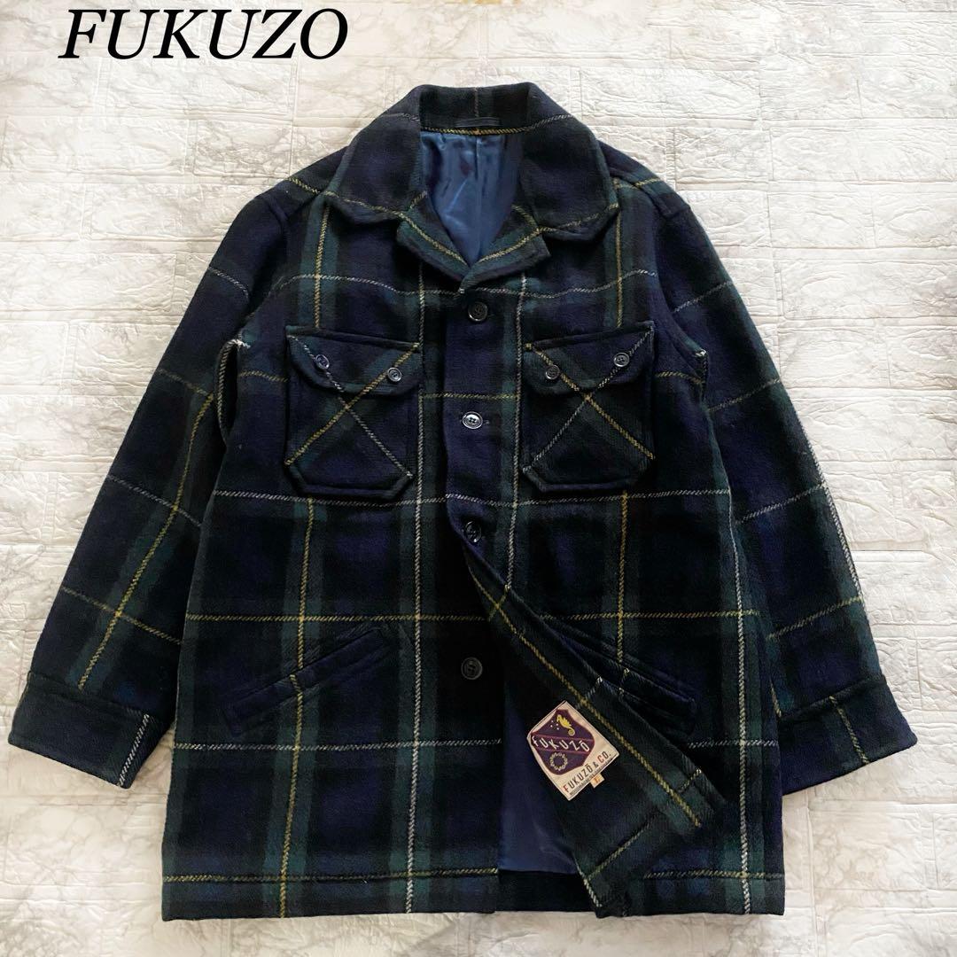 フクゾー　カーコート　ウールコート　チェック　メンズ　L 厚手　ジャケット
