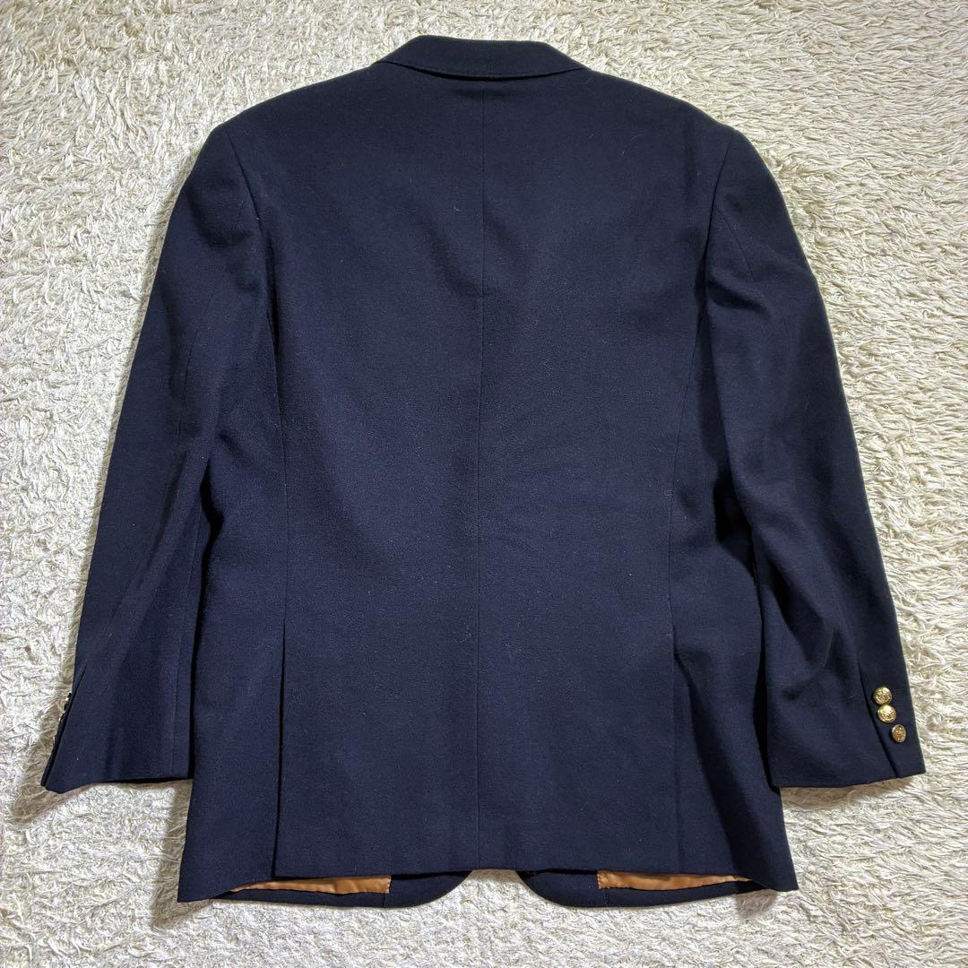 【高級・金ボタン】グレンオーバー　紺ブレ　チェック　ウール テーラードジャケット