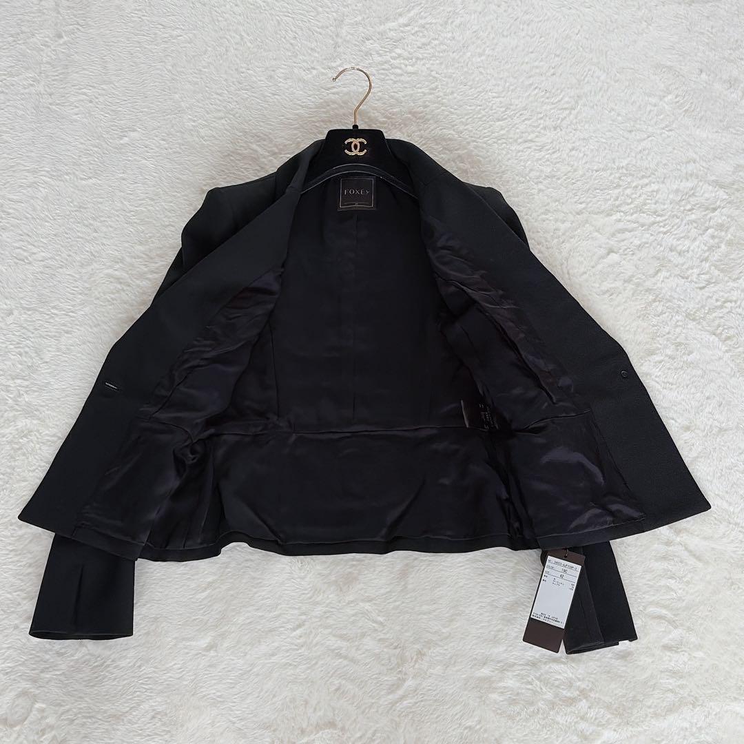 美品✨タグあり【フォクシー】テーラードジャケット ペプラム 黒42 大きなサイズ