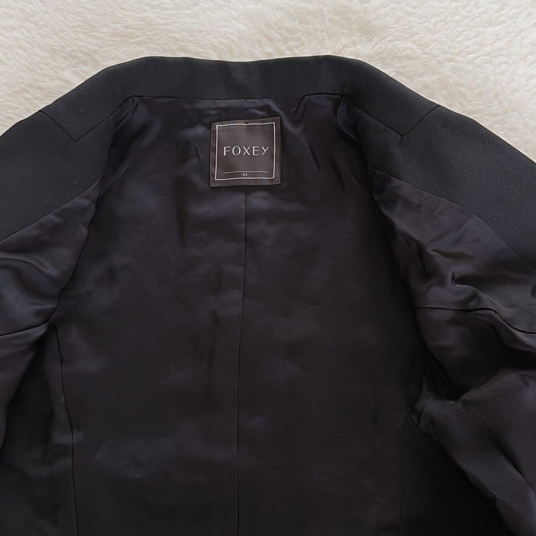 美品✨タグあり【フォクシー】テーラードジャケット ペプラム 黒42 大きなサイズ