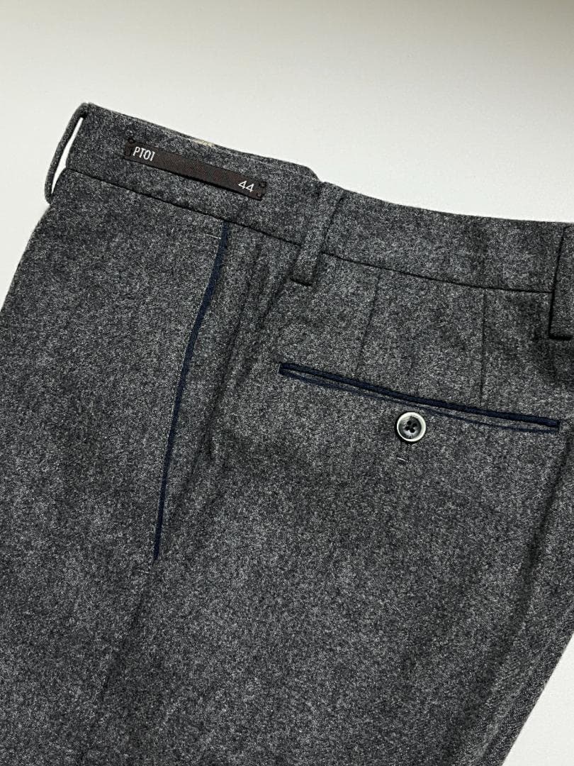 PT01 グレー ウール フランネル スラックス パンツ 446 bespoke