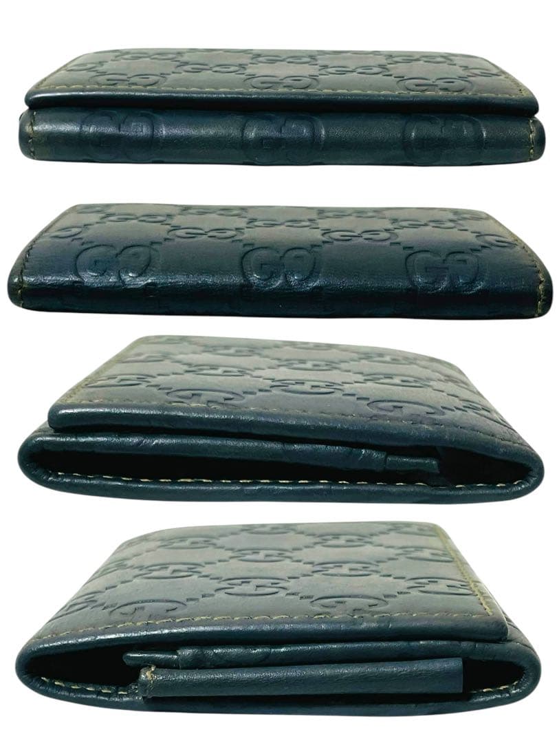 美品☆GUCCI シマ　GG柄　カードケース　名刺入れ　二つ折り　ダークグレー